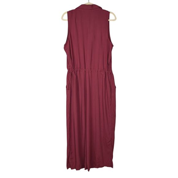 UNIVERSAL THREAD Dark Red Sleeveless Jumpsuit Wide Leg Collard Women's Large - Picture 3 of 5